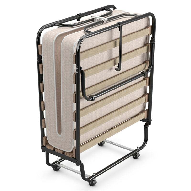 Folding Bed with 4" Memory Foam Mattress, Metal Frame Portable Rollaway Guest Bed Foldable Cot Bed for Adults, Made in Italy