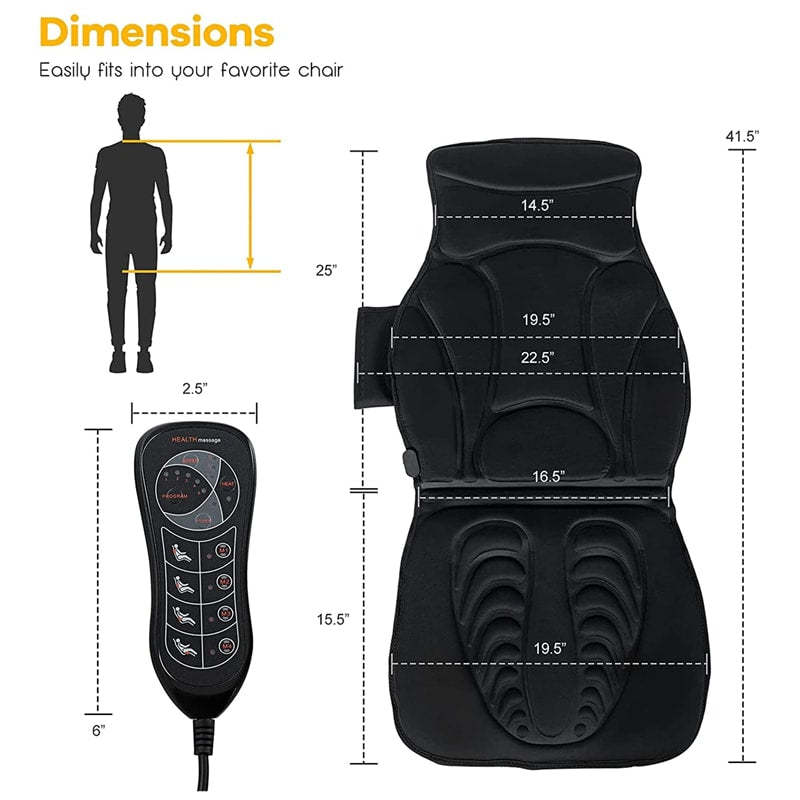 Massage Seat Cushion with Heat, 10 Vibrating Motors & 2 Heat Levels, Vibration Back Massager Massage Chair Pad for Home Office Use