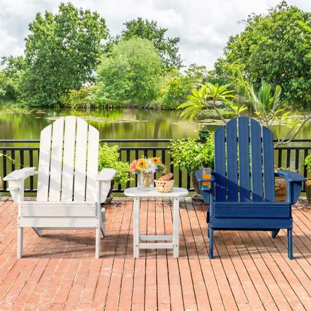 HDPE Folding Adirondack Chair, Outdoor Fire Pit Chair with Cup Holder, Weather Resistant Patio Lounge Chair for Backyard, Garden, Poolside