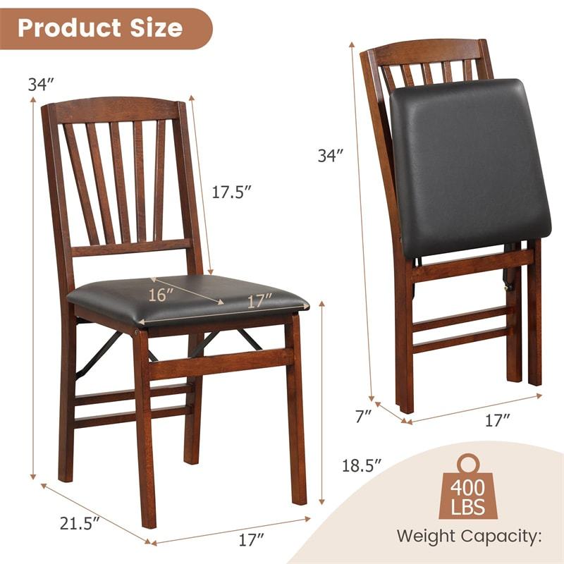 Folding Dining Chairs Set of 2, Wooden Kitchen Chairs with Padded Seat & Solid Wood Frame for Apartment, Small Space, 400 LBS Capacity, No Assembly