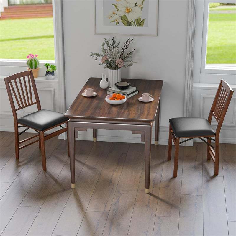 Folding Dining Chairs Set of 2, Wooden Kitchen Chairs with Padded Seat & Solid Wood Frame for Apartment, Small Space, 400 LBS Capacity, No Assembly