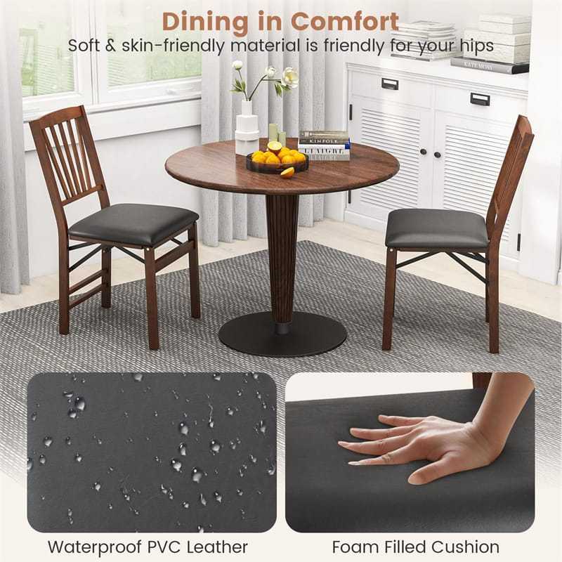 Folding Dining Chairs Set of 2, Wooden Kitchen Chairs with Padded Seat & Solid Wood Frame for Apartment, Small Space, 400 LBS Capacity, No Assembly
