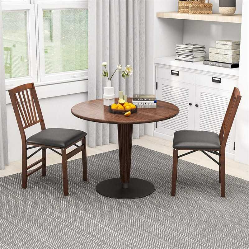 Folding Dining Chairs Set of 2, Wooden Kitchen Chairs with Padded Seat & Solid Wood Frame for Apartment, Small Space, 400 LBS Capacity, No Assembly