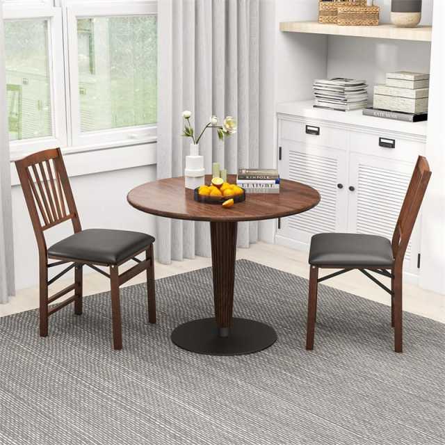 Folding Dining Chairs Set of 2, Wooden Kitchen Chairs with Padded Seat & Solid Wood Frame for Apartment, Small Space, 400 LBS Capacity, No Assembly