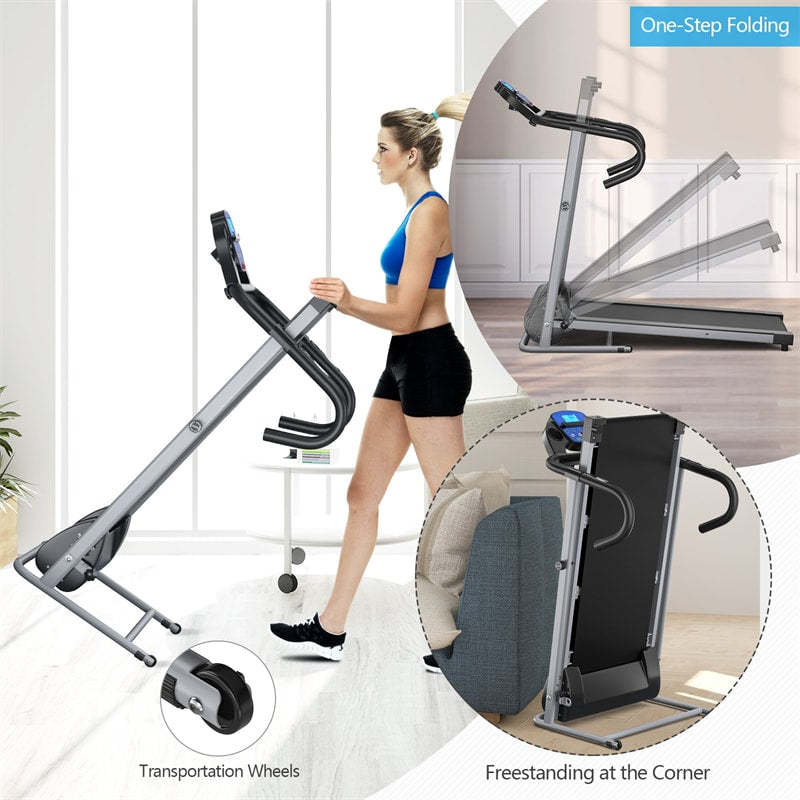 1100W Folding Treadmill, Compact Electric Motorized Running & Walking Machine with LCD Monitor, Heart Rate Sensor & 12 Preset Programs for Home Gym