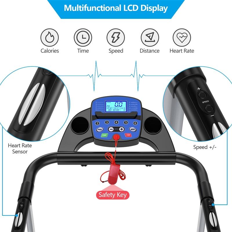 1100W Folding Treadmill, Compact Electric Motorized Running & Walking Machine with LCD Monitor, Heart Rate Sensor & 12 Preset Programs for Home Gym
