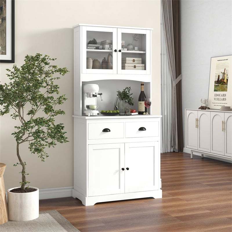 67" Tall Buffet Cabinet with Hutch, Freestanding Pantry Organizer with Drawers & Adjustable Shelves, Wooden Cupboard for Kitchen, Living Room