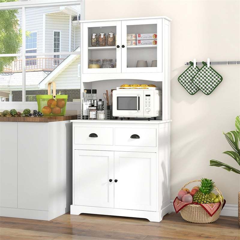 67" Tall Buffet Cabinet with Hutch, Freestanding Pantry Organizer with Drawers & Adjustable Shelves, Wooden Cupboard for Kitchen, Living Room