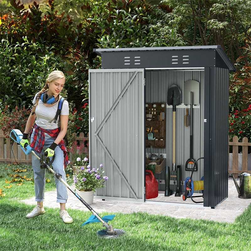 5x3FT Outdoor Storage Shed, Galvanized Steel Garden Tool House with Sloped Roof & Lockable Door, Weatherproof for Patio, Backyard, Trash Can Storage