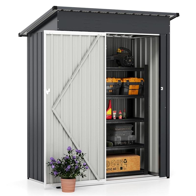 5x3FT Outdoor Storage Shed, Galvanized Steel Garden Tool House with Sloped Roof & Lockable Door, Weatherproof for Patio, Backyard, Trash Can Storage