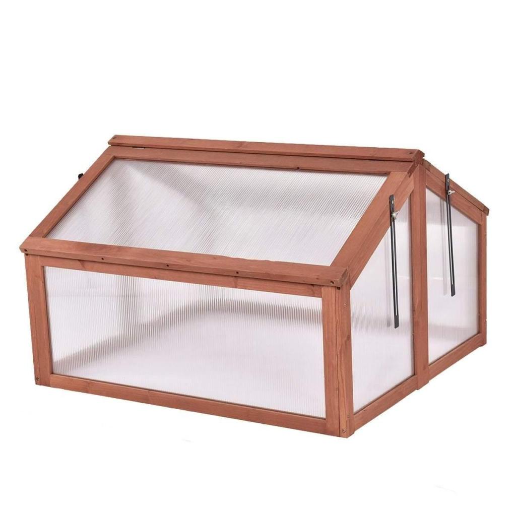 Wooden Cold Frame Greenhouse with Foldable Top & Adjustable Stays, Portable Raised Bed for Indoor/Outdoor Plant Protection