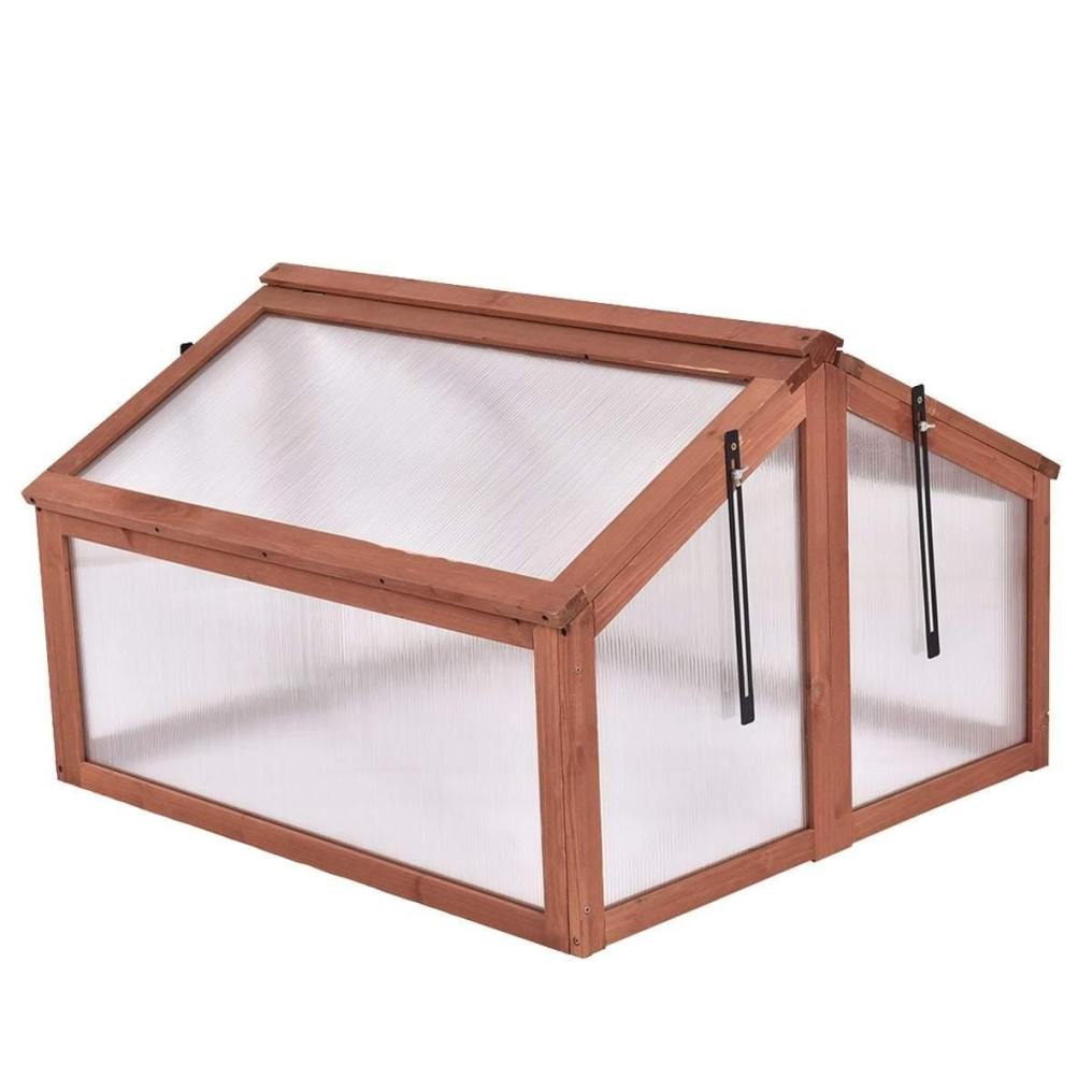 Wooden Cold Frame Greenhouse with Foldable Top & Adjustable Stays, Portable Raised Bed for Indoor/Outdoor Plant Protection