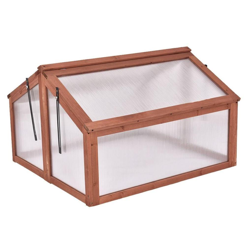 Wooden Cold Frame Greenhouse with Foldable Top & Adjustable Stays, Portable Raised Bed for Indoor/Outdoor Plant Protection