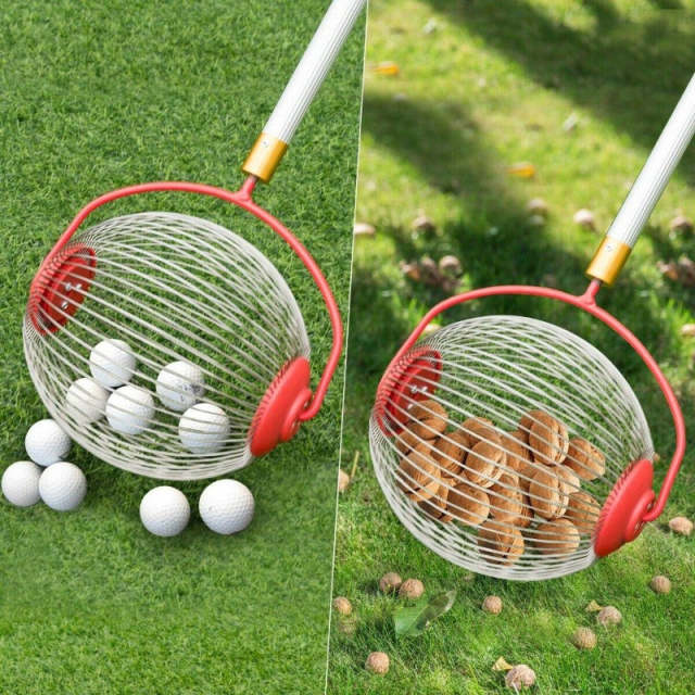 Medium Rolling Nut Gatherer, Stainless Steel Fruit & Ball Picker for Nuts, Balls & Objects 1" to 3" in Size, Garden Weasel Collector