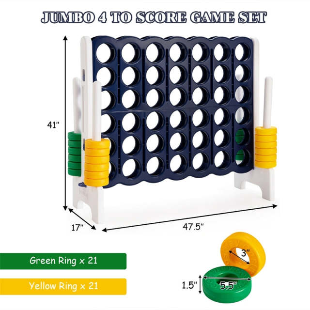 Giant 4-in-A-Row, Jumbo 4-to-Score Lawn Game Set with 42 Rings, Quick-Release Slider, 3.5FT Indoor Outdoor Yard Connect Game for Kids & Adults