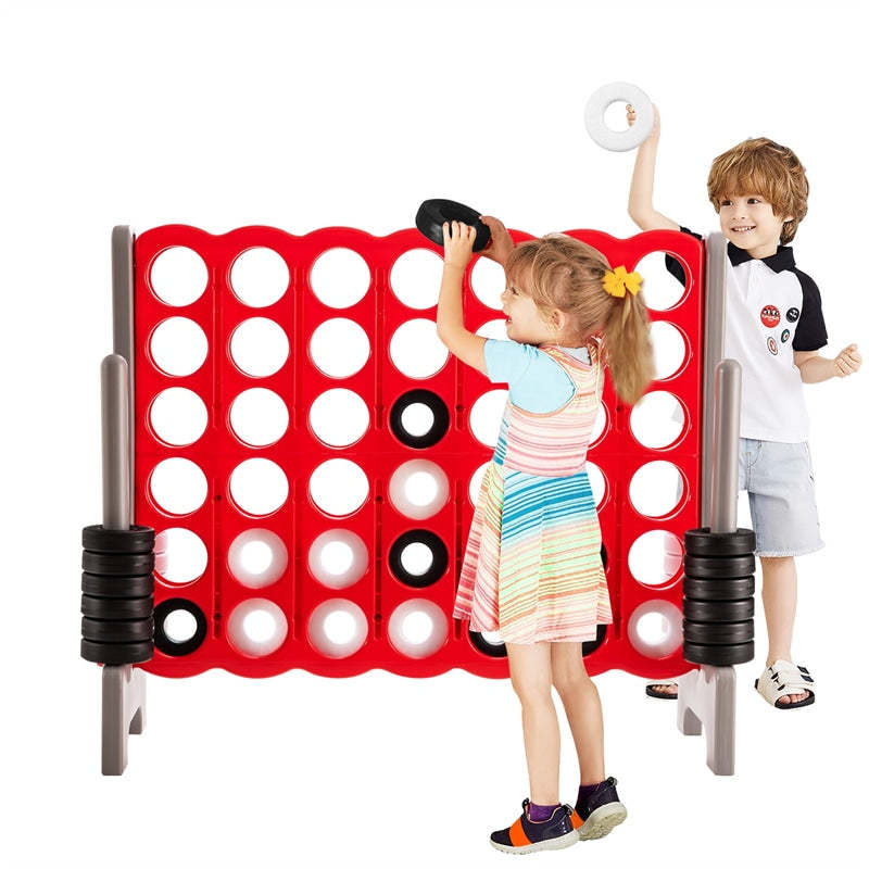 Giant 4-in-A-Row, Jumbo 4-to-Score Lawn Game Set with 42 Rings, Quick-Release Slider, 3.5FT Indoor Outdoor Yard Connect Game for Kids & Adults