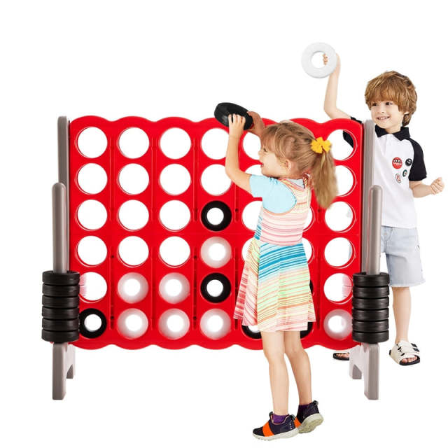 Giant 4-in-A-Row, Jumbo 4-to-Score Lawn Game Set with 42 Rings, Quick-Release Slider, 3.5FT Indoor Outdoor Yard Connect Game for Kids & Adults