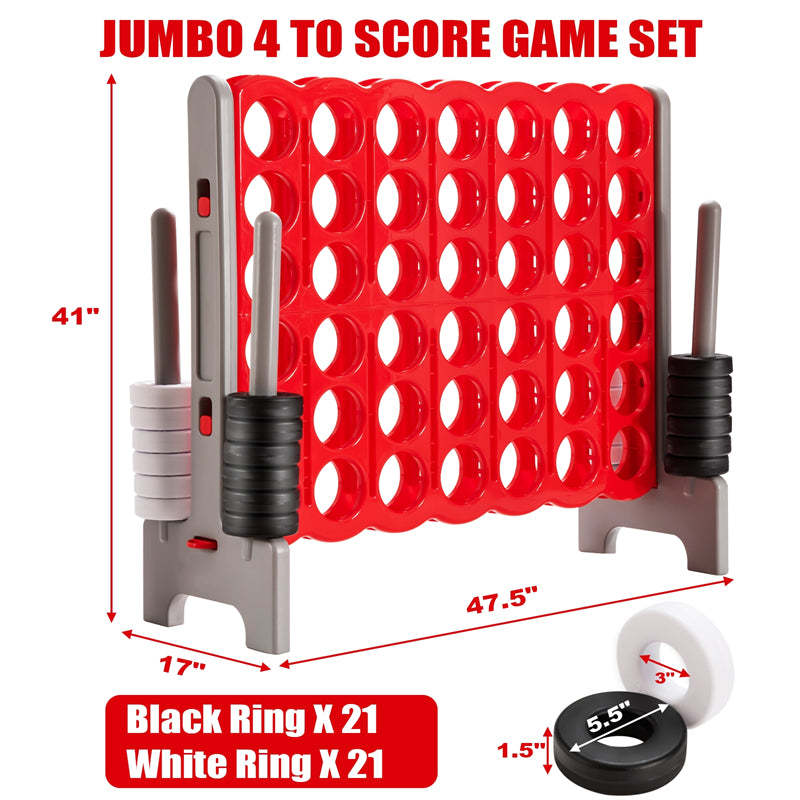 Giant 4-in-A-Row, Jumbo 4-to-Score Lawn Game Set with 42 Rings, Quick-Release Slider, 3.5FT Indoor Outdoor Yard Connect Game for Kids & Adults