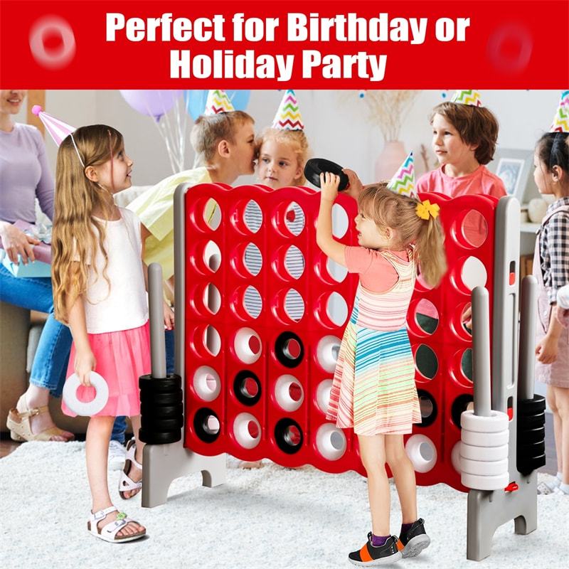 Giant 4-in-A-Row, Jumbo 4-to-Score Lawn Game Set with 42 Rings, Quick-Release Slider, 3.5FT Indoor Outdoor Yard Connect Game for Kids & Adults