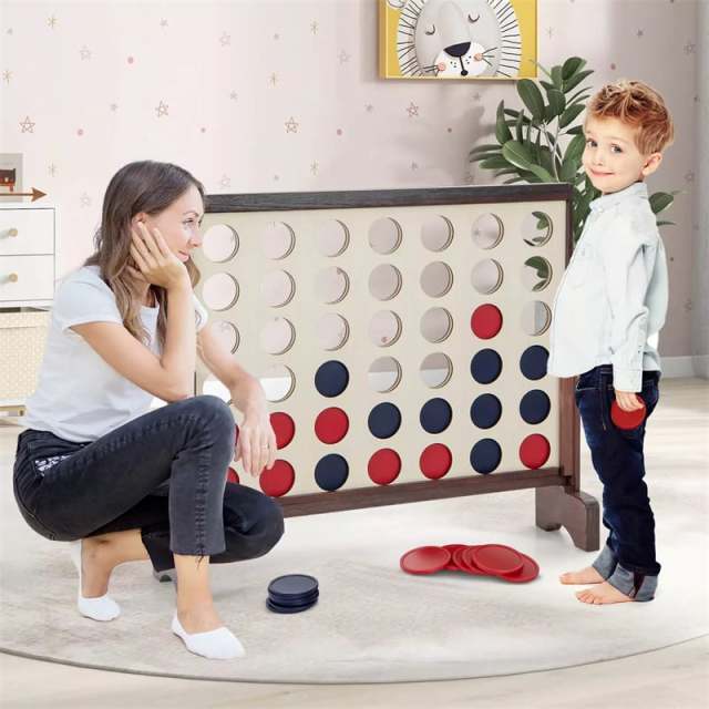 Giant 4-in-A-Row, Wooden 4-to-Score Giant Game Set with Carrying Bag & Chips, Wood Board Connect Game Toy for Kids & Adults Backyard Lawn Fun