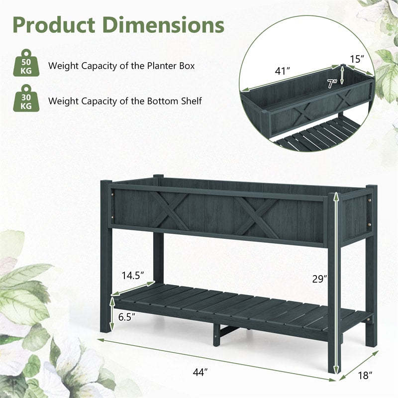 44" HIPS Raised Garden Bed with Legs, Storage Shelf & Drainage Holes, Weatherproof Elevated Planter Box for Backyard, Balcony, Flowers, Herbs