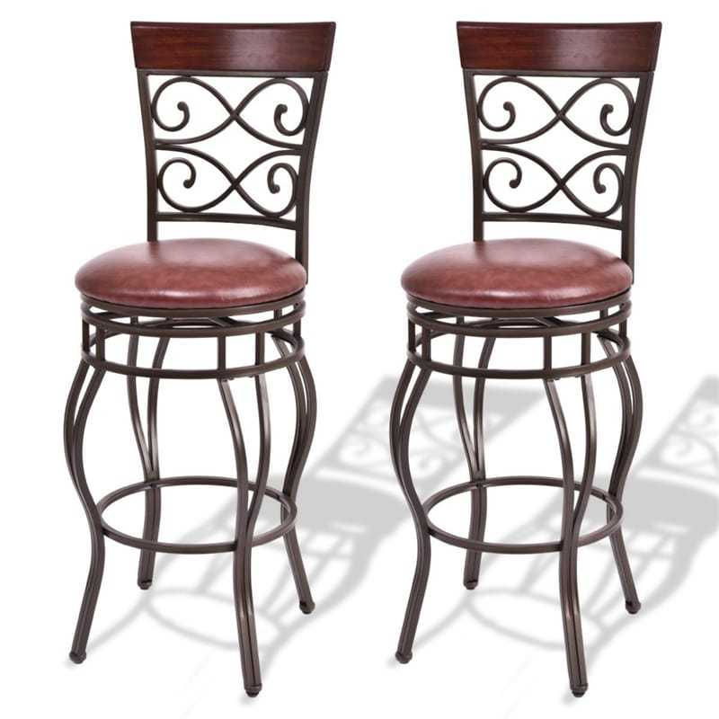 Swivel Metal Bar Stools Set of 2, 30" Bar Height Barstools with Back, PU Leather Padded Seat, 330LBS Capacity for Kitchen Island/Pub/Dining Room