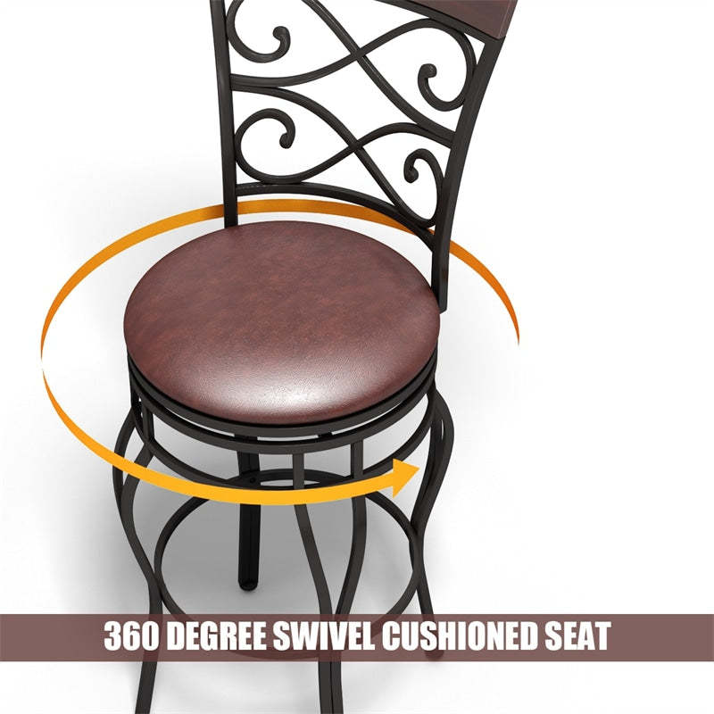 Swivel Metal Bar Stools Set of 2, 30" Bar Height Barstools with Back, PU Leather Padded Seat, 330LBS Capacity for Kitchen Island/Pub/Dining Room