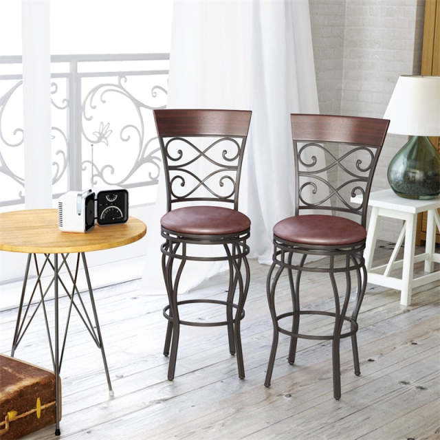 Swivel Metal Bar Stools Set of 2, 30" Bar Height Barstools with Back, PU Leather Padded Seat, 330LBS Capacity for Kitchen Island/Pub/Dining Room