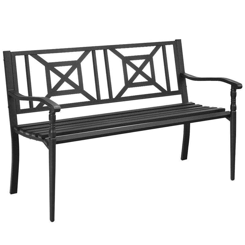 Heavy-Duty Outdoor Patio Garden Bench Loveseat with Decorative Backrest & Armrest