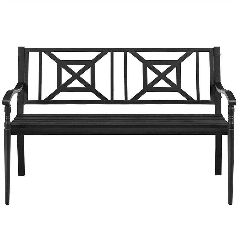 Heavy-Duty Outdoor Patio Garden Bench Loveseat with Decorative Backrest & Armrest