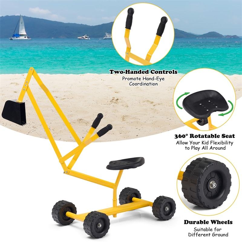 Heavy Duty Kids Ride-on Sand Digger Digging Scooper Excavator Sandbox Digger Toy with Wheels & 360° Swivel Seat