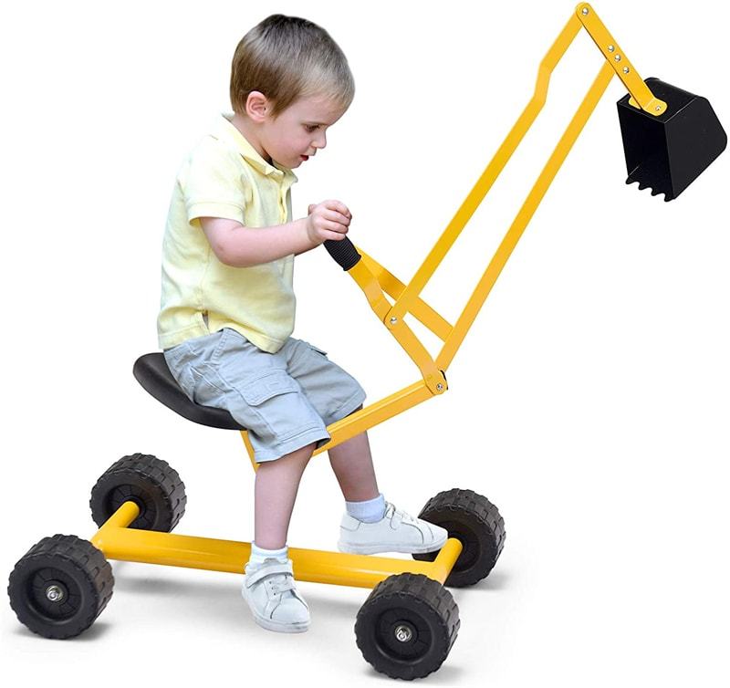Heavy Duty Kids Ride-on Sand Digger Digging Scooper Excavator Sandbox Digger Toy with Wheels & 360° Swivel Seat