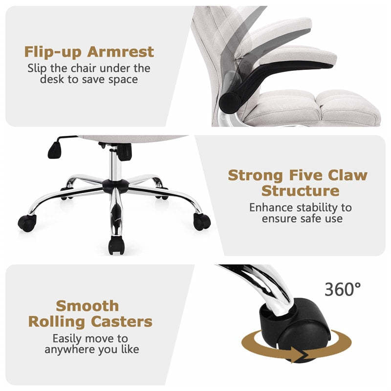 Big & Tall Ergonomic Office Chair, High-Back Executive Computer Desk Chair with Flip-Up Arms, Thick Padding, Adjustable Height, 400 LBS Capacity