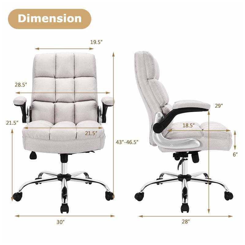 Big & Tall Ergonomic Office Chair, High-Back Executive Computer Desk Chair with Flip-Up Arms, Thick Padding, Adjustable Height, 400 LBS Capacity