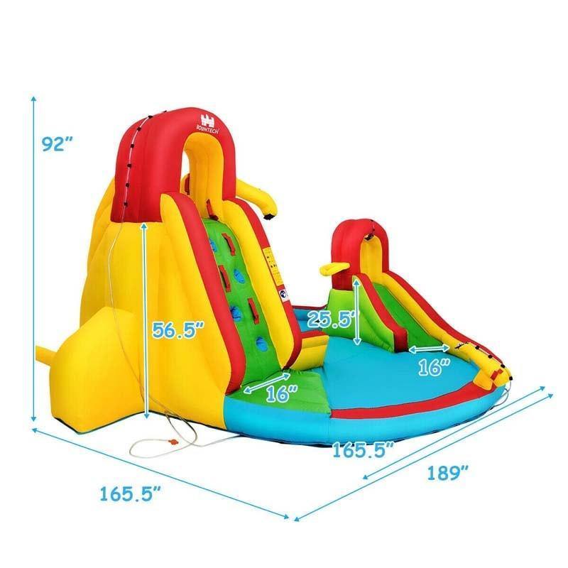 Inflatable Water Slide, 7 in 1 Kids Mega Dual Racing Slide Water Park w/480W Blower, Large Splash Pool, Climbing Wall & Water Cannon for Backyard Fun