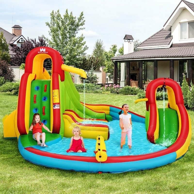 Inflatable Water Slide, 7 in 1 Kids Mega Dual Racing Slide Water Park w/480W Blower, Large Splash Pool, Climbing Wall & Water Cannon for Backyard Fun