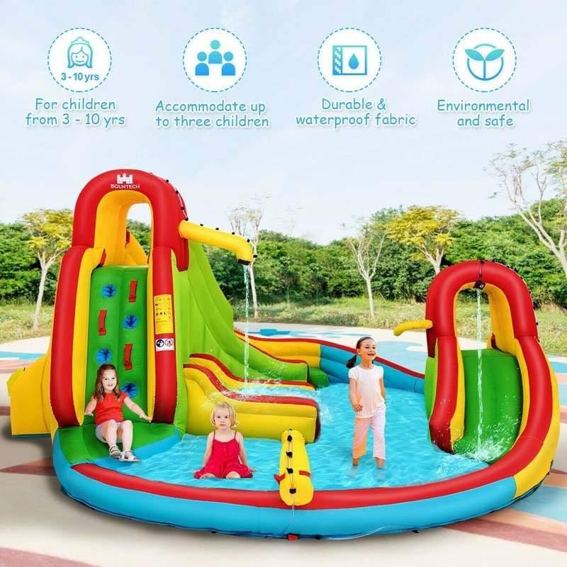 Inflatable Water Slide, 7 in 1 Kids Mega Dual Racing Slide Water Park w/480W Blower, Large Splash Pool, Climbing Wall & Water Cannon for Backyard Fun