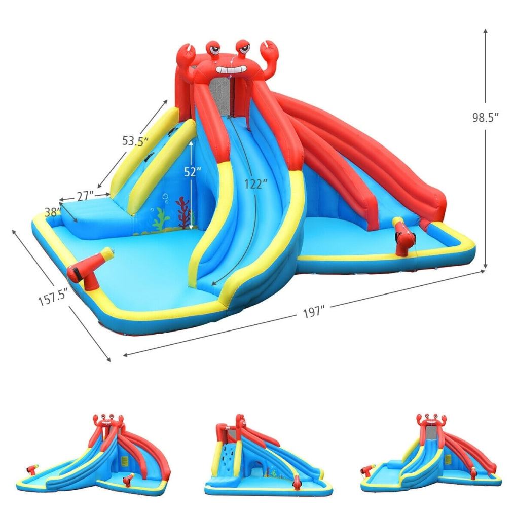Inflatable Water Slide, Crab Theme Bounce House Water Park with 950W Blower, Splash Pool, Dual Slide for Racing/Hide & Seek Cave, Kids Backyard Party