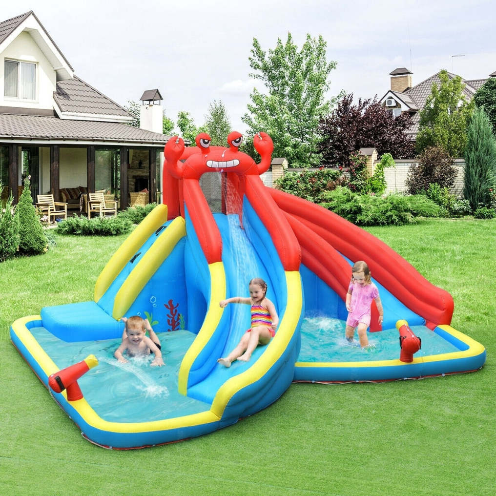 Inflatable Water Slide, Crab Theme Bounce House Water Park with 950W Blower, Splash Pool, Dual Slide for Racing/Hide & Seek Cave, Kids Backyard Party