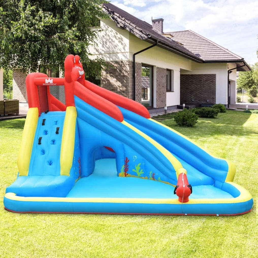 Inflatable Water Slide, Crab Theme Bounce House Water Park with 950W Blower, Splash Pool, Dual Slide for Racing/Hide & Seek Cave, Kids Backyard Party