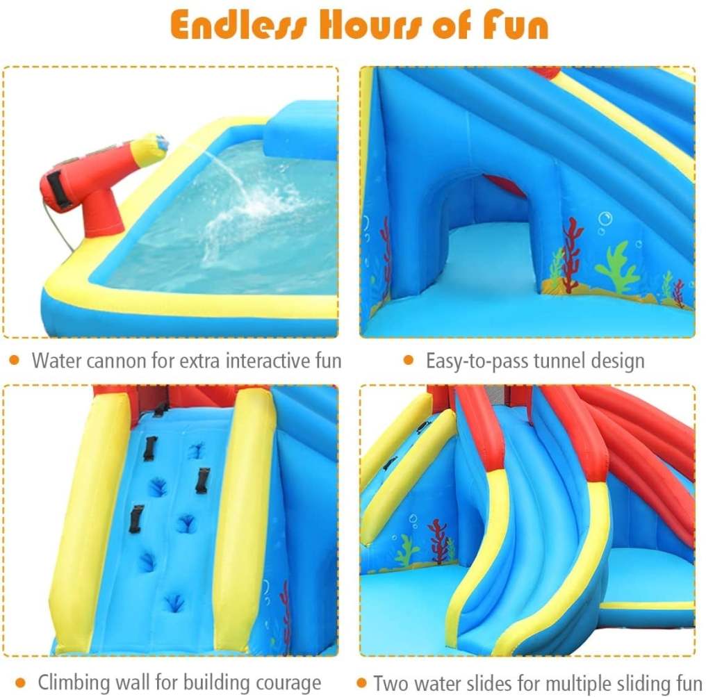 Inflatable Water Slide, Crab Theme Bounce House Water Park with 950W Blower, Splash Pool, Dual Slide for Racing/Hide & Seek Cave, Kids Backyard Party