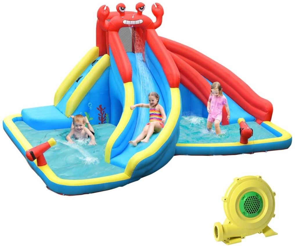 Inflatable Water Slide, Crab Theme Bounce House Water Park with 950W Blower, Splash Pool, Dual Slide for Racing/Hide & Seek Cave, Kids Backyard Party