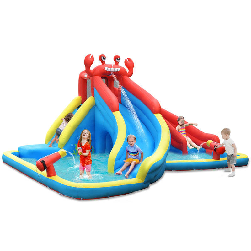 Inflatable Water Slide, Crab Theme Bounce House Water Park with Splash Pool & Dual Slide for Racing Fun, Climbing, Hide Seek Cave, Backyard Party