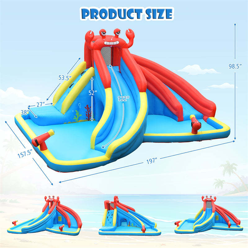 Inflatable Water Slide, Crab Theme Bounce House Water Park with Splash Pool & Dual Slide for Racing Fun, Climbing, Hide Seek Cave, Backyard Party