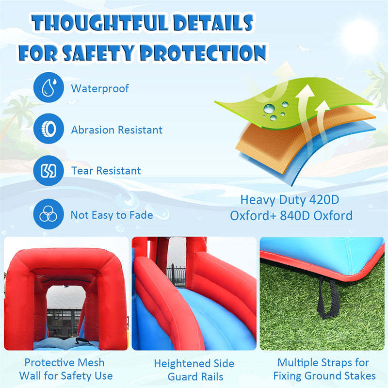 Inflatable Water Slide, Crab Theme Bounce House Water Park with Splash Pool & Dual Slide for Racing Fun, Climbing, Hide Seek Cave, Backyard Party