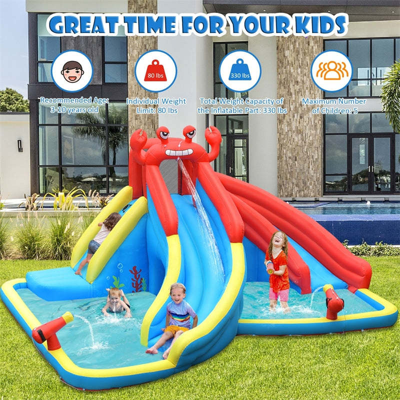 Inflatable Water Slide, Crab Theme Bounce House Water Park with Splash Pool & Dual Slide for Racing Fun, Climbing, Hide Seek Cave, Backyard Party