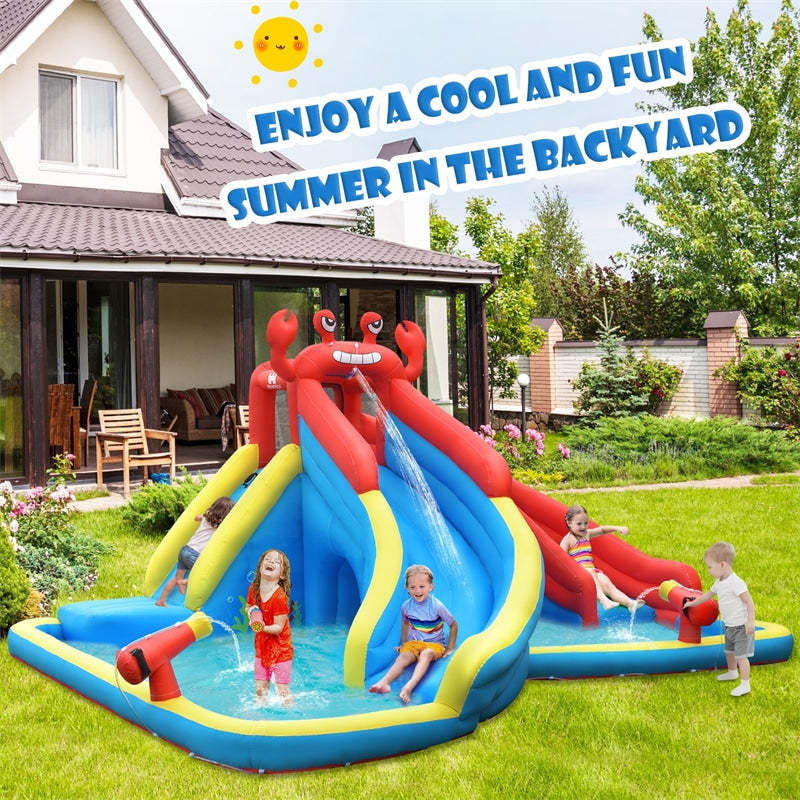 Inflatable Water Slide, Crab Theme Bounce House Water Park with Splash Pool & Dual Slide for Racing Fun, Climbing, Hide Seek Cave, Backyard Party