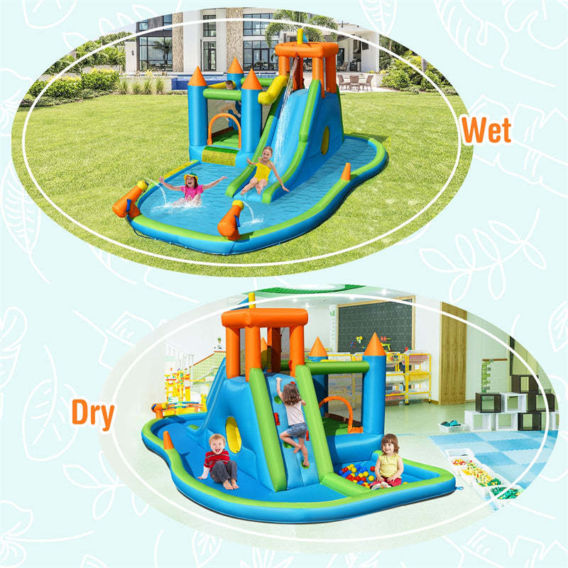 Inflatable Water Slide, 8-in-1 Kids Bounce House Water Park with Slide, Splash Pool, Ball Pit, Hide & Seek Cave for Indoor/Outdoor Backyard Party Fun
