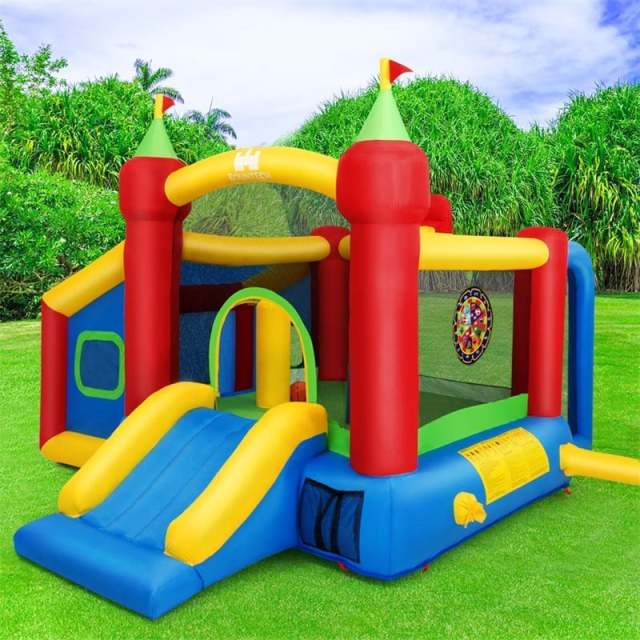 Inflatable Bounce House, 7-in-1 Kids Jumping Bouncy Castle with Slide, Basketball & Football Field, 100 Ocean Balls for Backyard Party Gifts