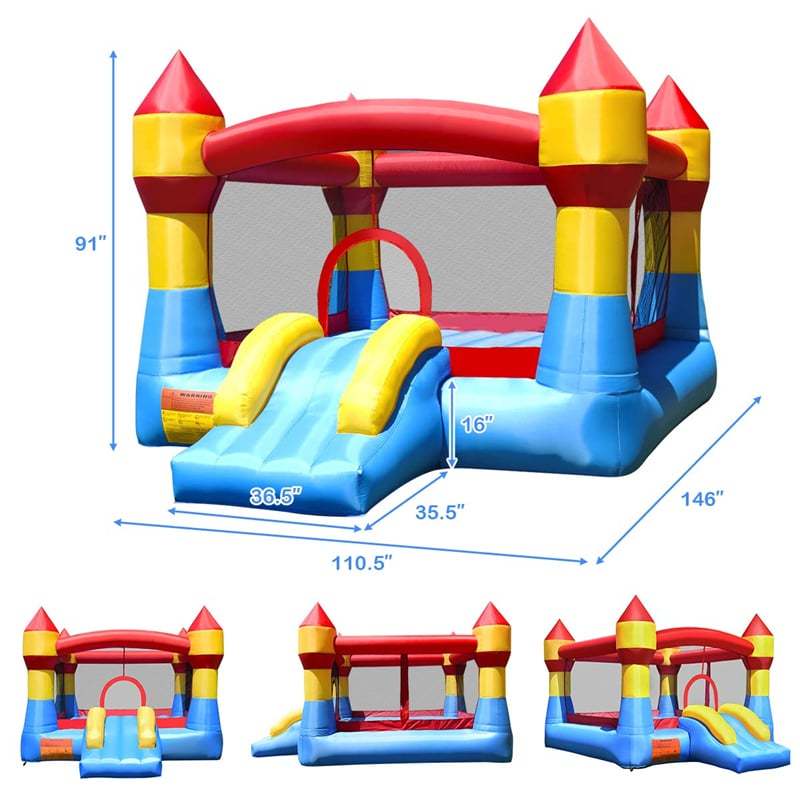 Inflatable Bounce House for Kids, Castle Moonwalk Playhouse with Slide, Large Jumping Area & Mesh Walls for Indoor/Outdoor Backyard Party Fun